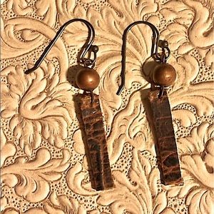 SMALL TOOLED BROWN LEATHER EARRINGS BIG HIPPIE WIR